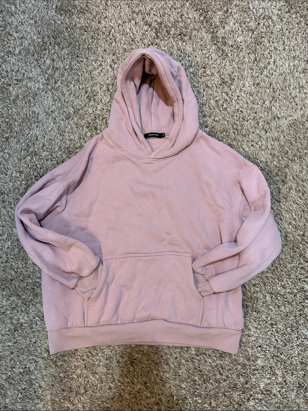Relaxed Pink Pullover Hoodie with Kangaroo Pocket